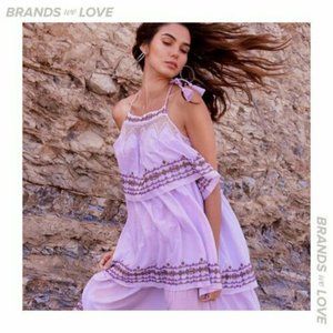 Happy X Nature DREAM MIDI DRESS Embroidered Tiered Purple S